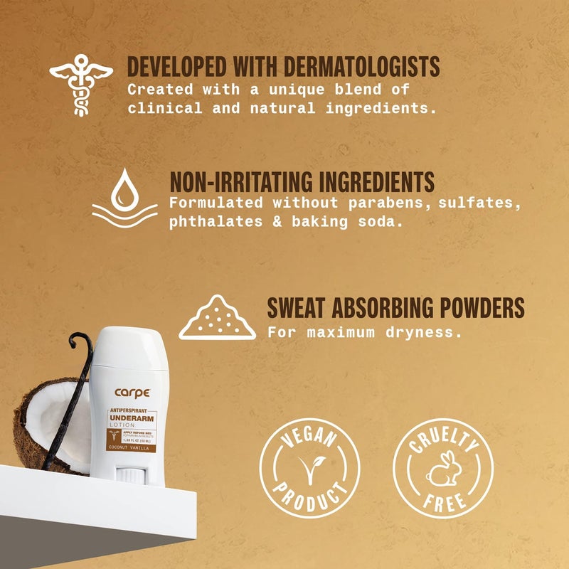 Carpe Underarm Antiperspirant Deodorant Advanced Sweat & Odor Protection Formula - Antiperspirant for Women & Men Helps to Combat Excessive Sweating with Odor Control - Coconut Vanilla - Image 4