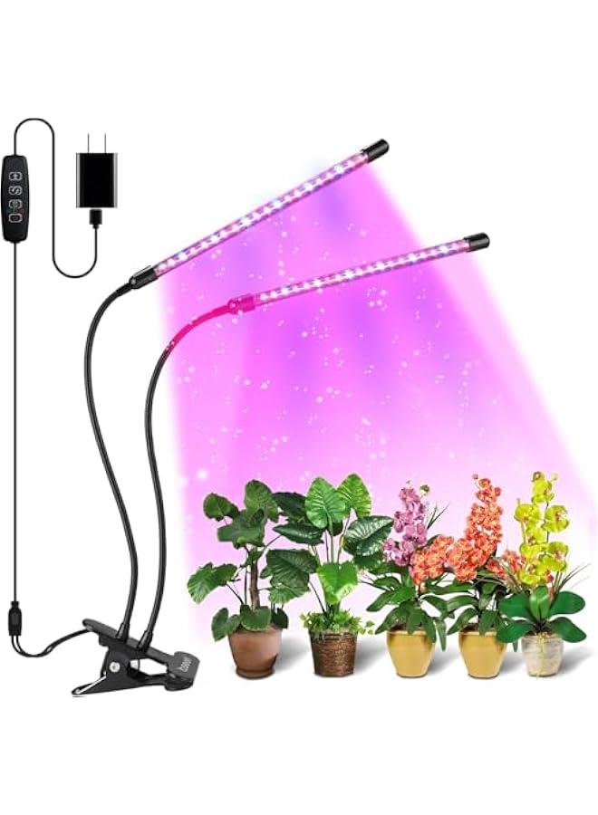 هوكور مصابيح نمو النباتات للنباتات الداخلية من تراسل، مصابيح نمو بمشبك مع مؤقت، مصابيح نمو كاملة الطيف لبدء البذور. عنق اوزة قابل للتعديل، مناسبة لنمو النباتات المختلفة (2 انبوب) - Image 1