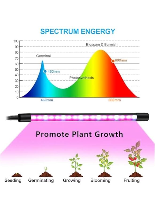هوكور مصابيح نمو النباتات للنباتات الداخلية من تراسل، مصابيح نمو بمشبك مع مؤقت، مصابيح نمو كاملة الطيف لبدء البذور. عنق اوزة قابل للتعديل، مناسبة لنمو النباتات المختلفة (2 انبوب) - Image 5