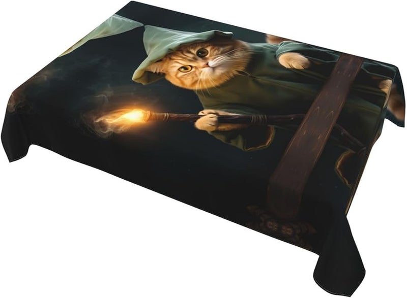 Wizard Cat Pattern Water Resistant Tablecloth 54x72 Inches Easy Care for Party Buffet - Image 4