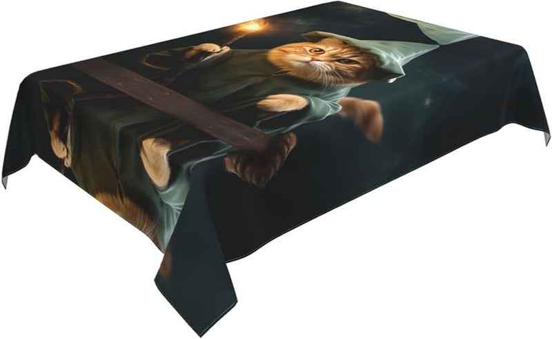 Wizard Cat Pattern Water Resistant Tablecloth 54x72 Inches Easy Care for Party Buffet - Image 3