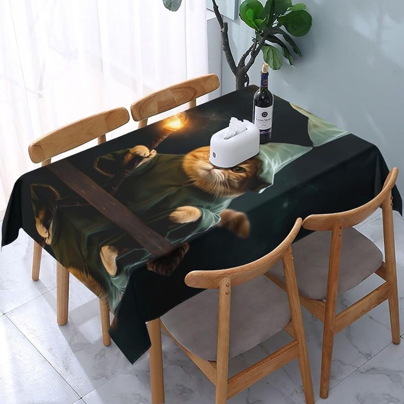 Wizard Cat Pattern Water Resistant Tablecloth 54x72 Inches Easy Care for Party Buffet - Image 2