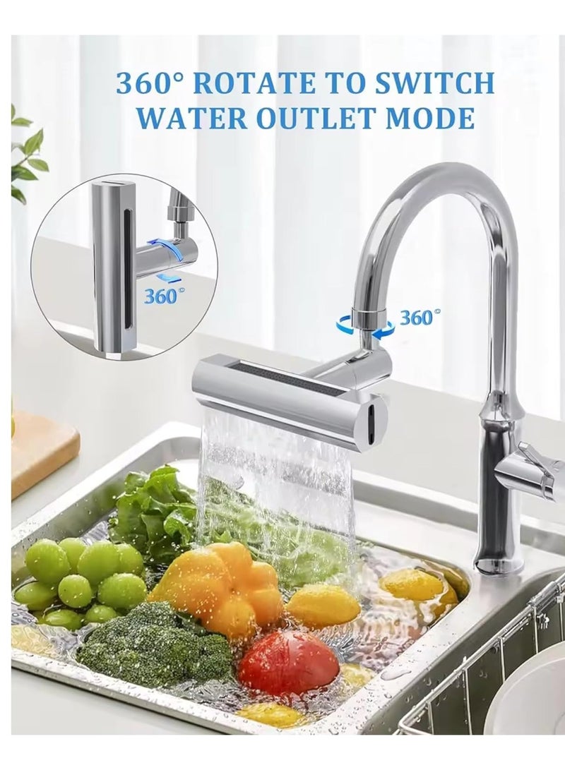 4-in-1 Waterfall Kitchen Faucet - 360° Swivel, Splash-Proof Faucet Head Replacement for Kitchen Sink, Multifunctional Spray for Washing Fruits, Vegetables, and More - Image 4