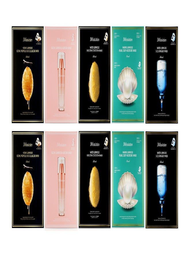 JMsolution JM solution Best 5 Combo Mask Sheet Pack of 10, Aurora, Cocoon, SOS, Marine, Propolis, JMSOLUTION - Image 1