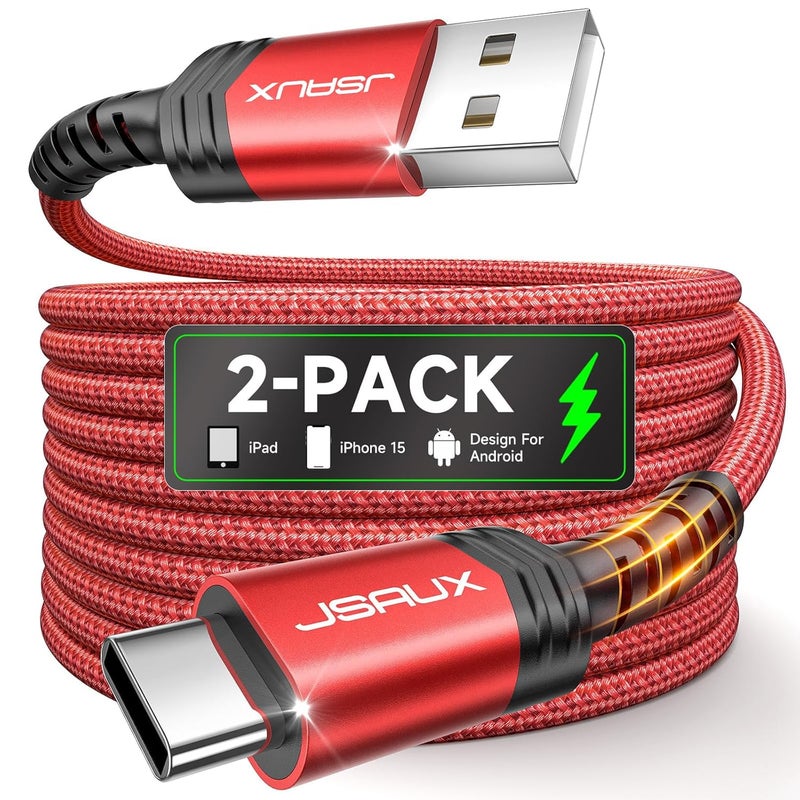 jsaux USB Type C Cable [2-Pack 2M], USB C to USB A Cable 3.1A Fast Charging Cord Compatible with iPhone 16/16 Plus/16 Pro Max/15/15 Pro Max, Samsung Galaxy S20 S10 S9 S8 A51, Note 20 10, LG-Red - Image 1