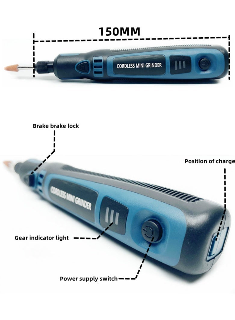 96 قطعة طقم أداة دوارة صغيرة لاسلكية، قلم جلخ كهربائي قابل لإعادة الشحن عبر USB للنقش والتلميع والطحن والصنفرة والحفر، مجموعة أدوات كهربائية يدوية للأعمال اليدوية DIY - Image 5