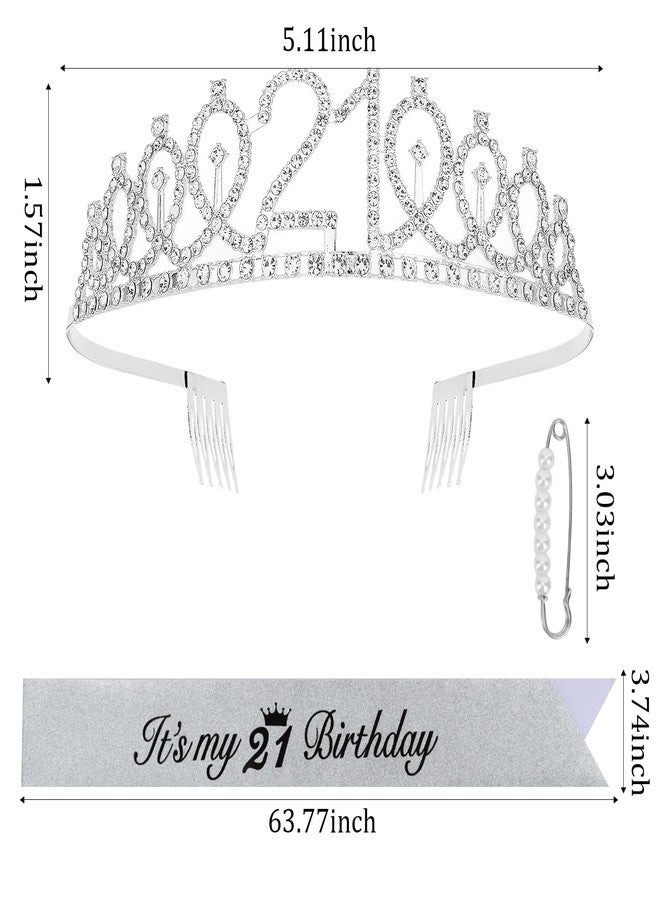 CAVETEE Silver 21st Birthday Crown and Sash for Women 21 Birthday Sash and Tiara Set for Women 21st Birthday Decorations Silver Birthday Queen Crowns Tiaras for Women - Image 4