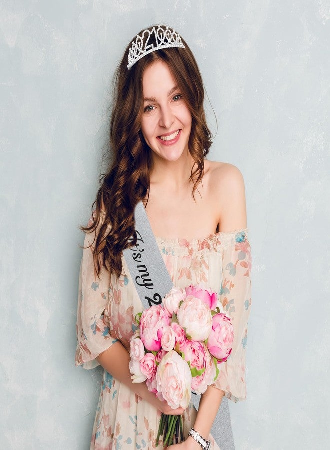 CAVETEE Silver 21st Birthday Crown and Sash for Women 21 Birthday Sash and Tiara Set for Women 21st Birthday Decorations Silver Birthday Queen Crowns Tiaras for Women - Image 5