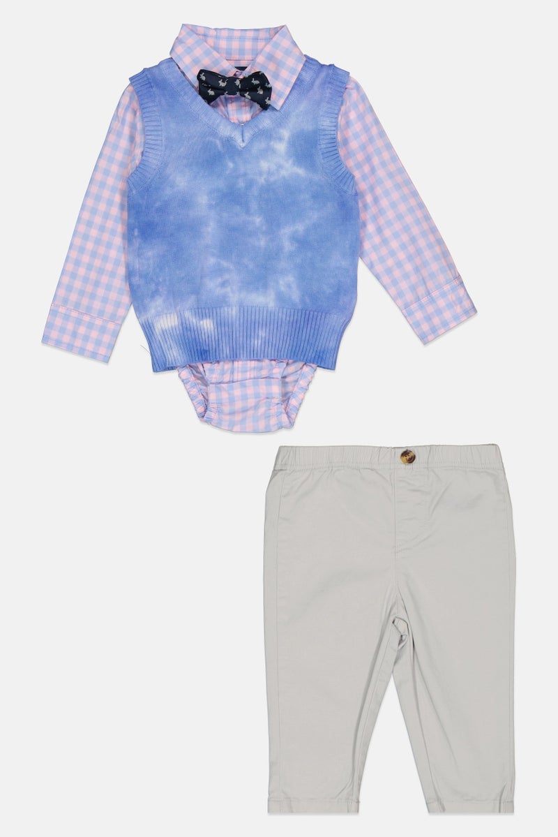 Andy & Evan Toddlers Boy 3 Piece Checkered Bodysuit And Pant With Sweater Vest Set, Blue  - Image 3