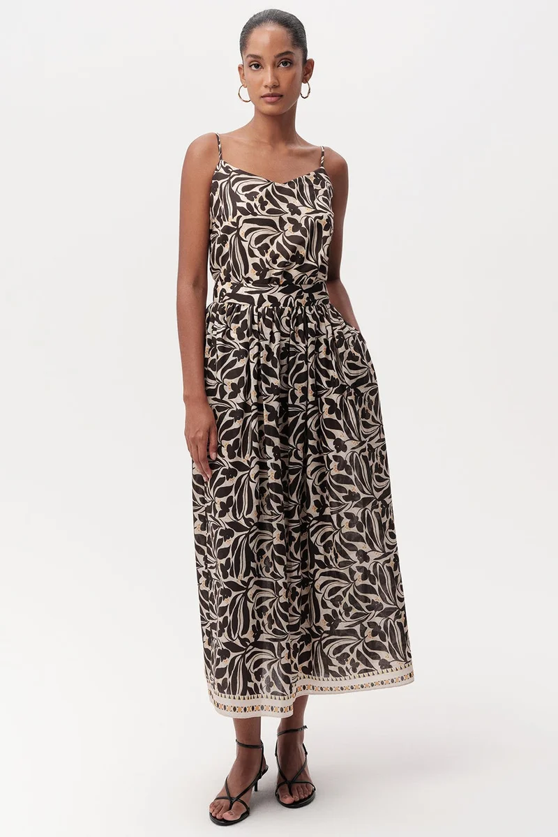 EXQUISE High-Waisted, Zip-Up, Pocketed Midi Multicolored Skirt