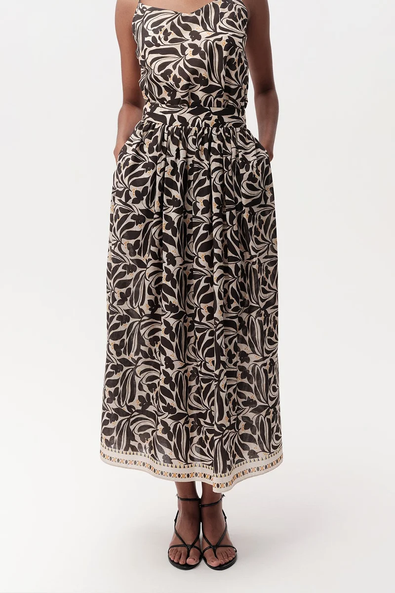 EXQUISE High-Waisted, Zip-Up, Pocketed Midi Multicolored Skirt