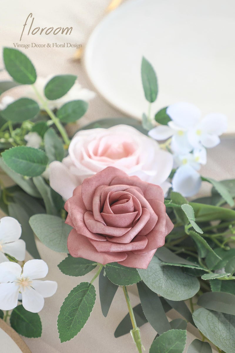Floroom 6ft Artificial Eucalyptus Garland with Flowers Fake Greenery Faux Floral Vine Garland for Table Decor Wedding Centerpieces Bridal Shower Party Decorations, Blush Powder Blue - Image 4