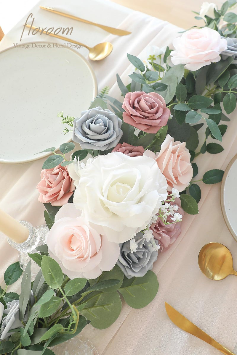 Floroom 6ft Artificial Eucalyptus Garland with Flowers Fake Greenery Faux Floral Vine Garland for Table Decor Wedding Centerpieces Bridal Shower Party Decorations, Blush Powder Blue - Image 3