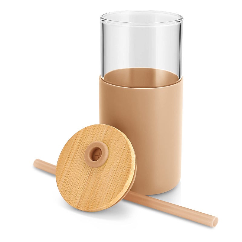 Tronco 16 oz Glass Tumbler with Straw and Bamboo Lid, Iced Coffee Cup Reusable, Smoothie Cups, Tumbler with Silicone Protective Sleeve - BPA Free - Image 3