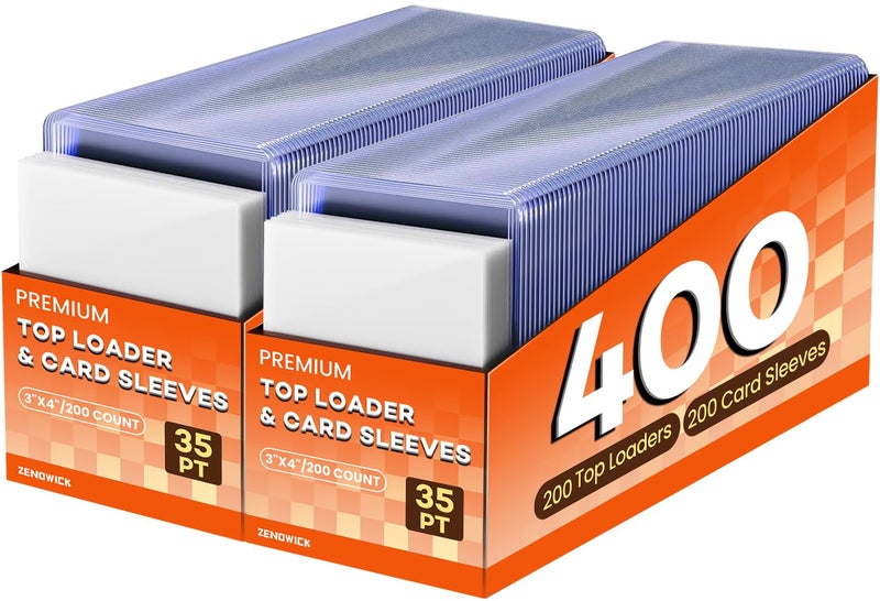 ZENOWICK 400 Card Sleeves Top Loaders for Cards, 3" x 4" Hard Plastic Toploaders, Baseball Card Protectors, Trading Card Holder for Football Sports Cards (200 Toploaders + 200 Penny Sleeves) - Image 1