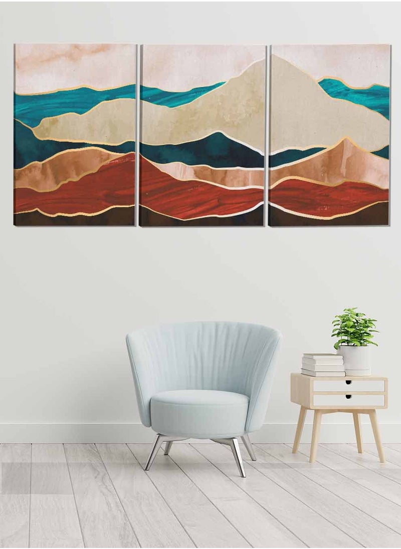 LOWHA Set Of 3 Framed Canvas Wall Arts Stretched Over Wooden Frame Mountains Hill Abstract Paintings For Home Living Room Office Decor  - Image 1