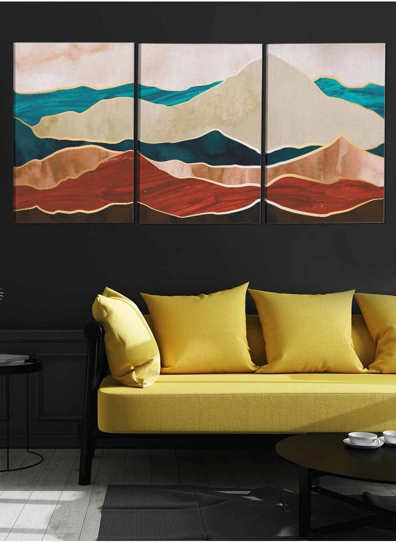 LOWHA Set Of 3 Framed Canvas Wall Arts Stretched Over Wooden Frame Mountains Hill Abstract Paintings For Home Living Room Office Decor  - Image 3