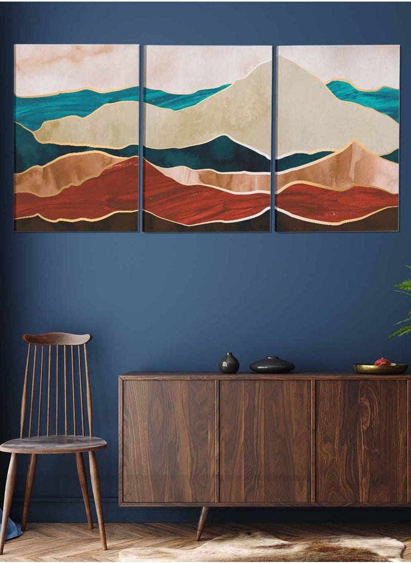 LOWHA Set Of 3 Framed Canvas Wall Arts Stretched Over Wooden Frame Mountains Hill Abstract Paintings For Home Living Room Office Decor  - Image 2