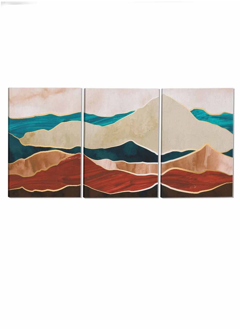 LOWHA Set Of 3 Framed Canvas Wall Arts Stretched Over Wooden Frame Mountains Hill Abstract Paintings For Home Living Room Office Decor  - Image 4