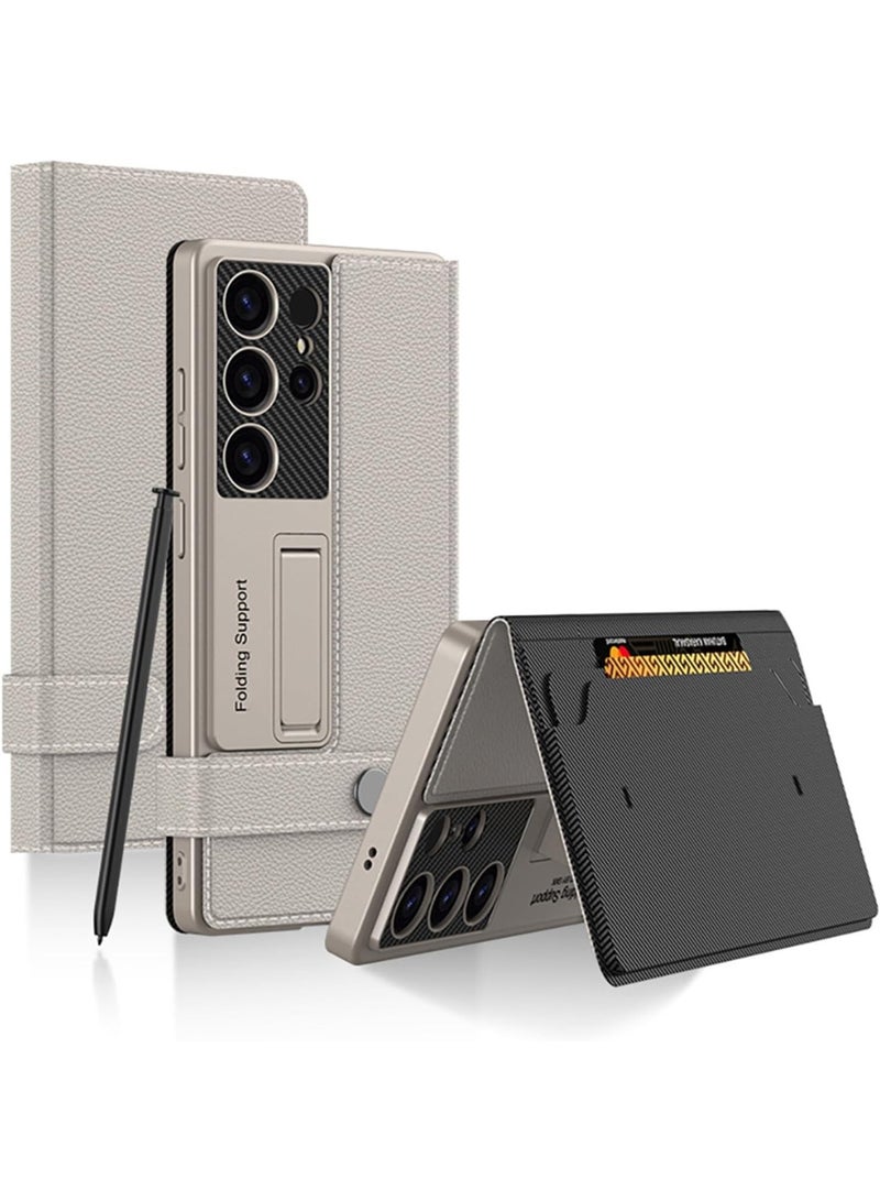 GKK Premium GKK For Samsung Galaxy S25 Ultra Leather Flip Case with Card Holder, Kickstand Leather Flip Phone Cover، Titanium، Samsung Galaxy S25 Ultra - Image 1