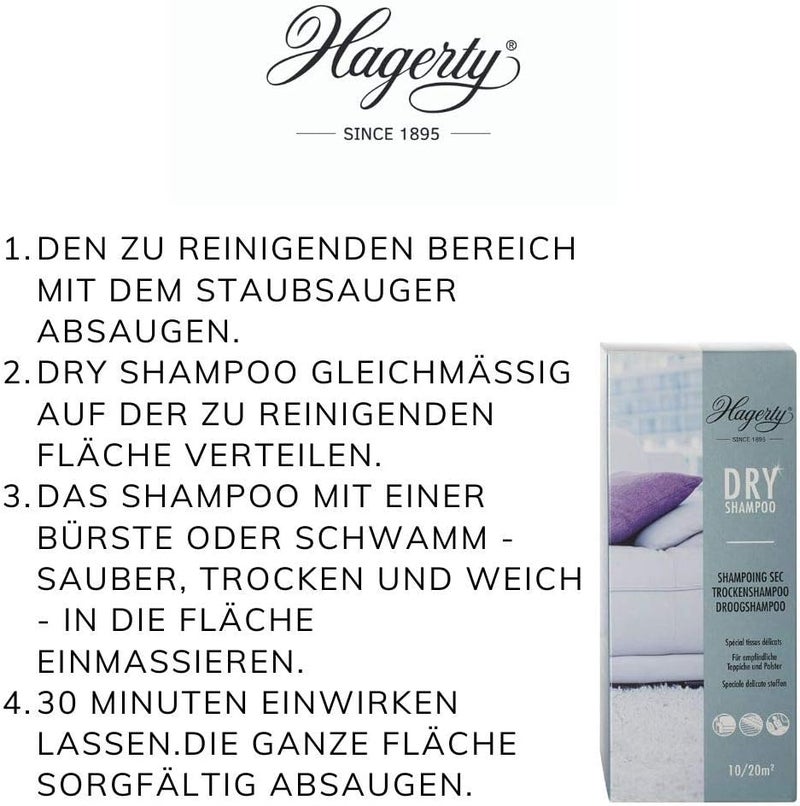 HAGERTY Dry Shampoo Carpet Cleaning Powder 500 g I Special Dry Shampoo Powder Extra for Sensitive Carpets Carpets Furniture Fabrics I Stain Remover Carpet and Upholstery Cleaner Dry - Image 5