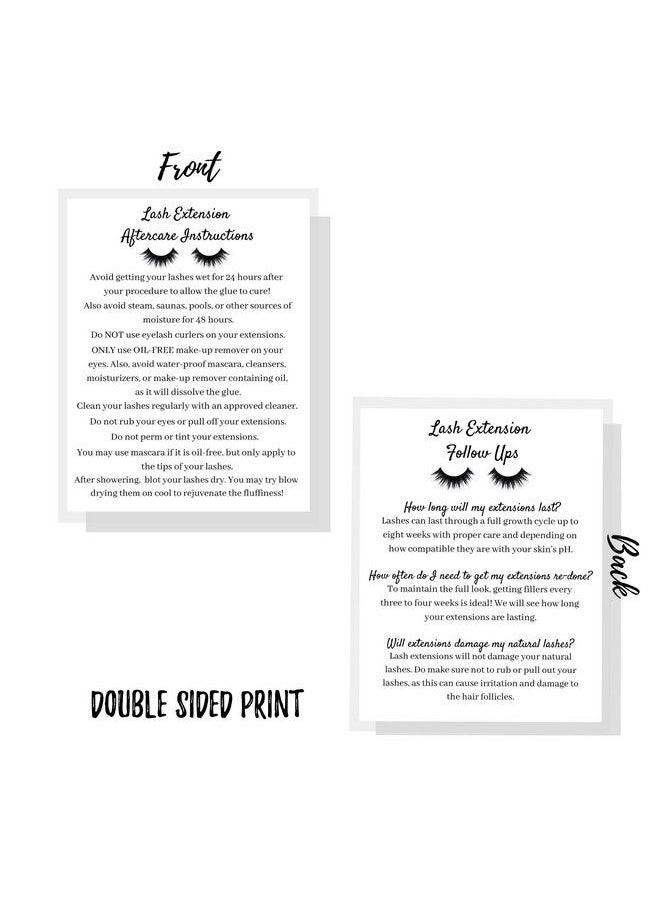 Cosmetology Supply Lash Extension Aftercare Instruction Cards For Clients | Post Card Size 4.25 X 5.5” Inches | 30 Pack | Minimalist Black And White For Lash Artist Techs Client Business Cards  - Image 5
