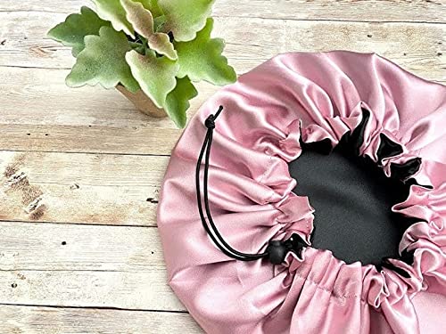 VIYANSHI Adjustable Satin Sleep Cap Hair Bonnet Double Layered Reversible for Women Protective Sleep Hairstyles Light Pink - Image 2