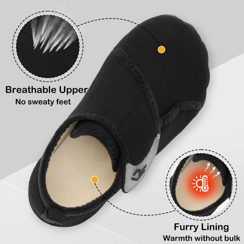 relxfeet Men's Slippers Wide Width Adjustable Orthopedic Diabetic House Shoes for Neuropathy Swollen Feet Relief Non-Slip Rubber Sole Indoor Outdoor (All Black, Size 11) - Image 5