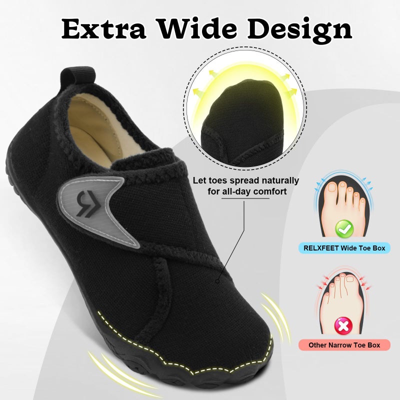 relxfeet Men's Slippers Wide Width Adjustable Orthopedic Diabetic House Shoes for Neuropathy Swollen Feet Relief Non-Slip Rubber Sole Indoor Outdoor (All Black, Size 11) - Image 3