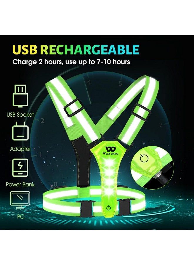 WEST BIKING Running Vest Light Led Running Reflective Gear For Walking At Night High Visibility Night Rechargeable Light Up Running Vest Adjustable Running Lights For Runners(Green) - Image 5