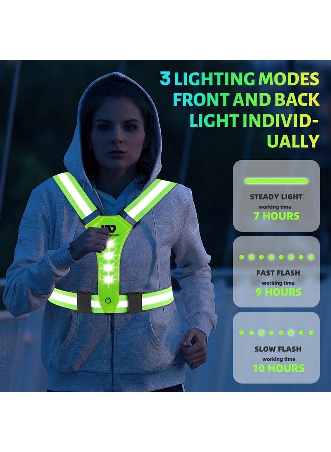 WEST BIKING Running Vest Light Led Running Reflective Gear For Walking At Night High Visibility Night Rechargeable Light Up Running Vest Adjustable Running Lights For Runners(Green) - Image 4