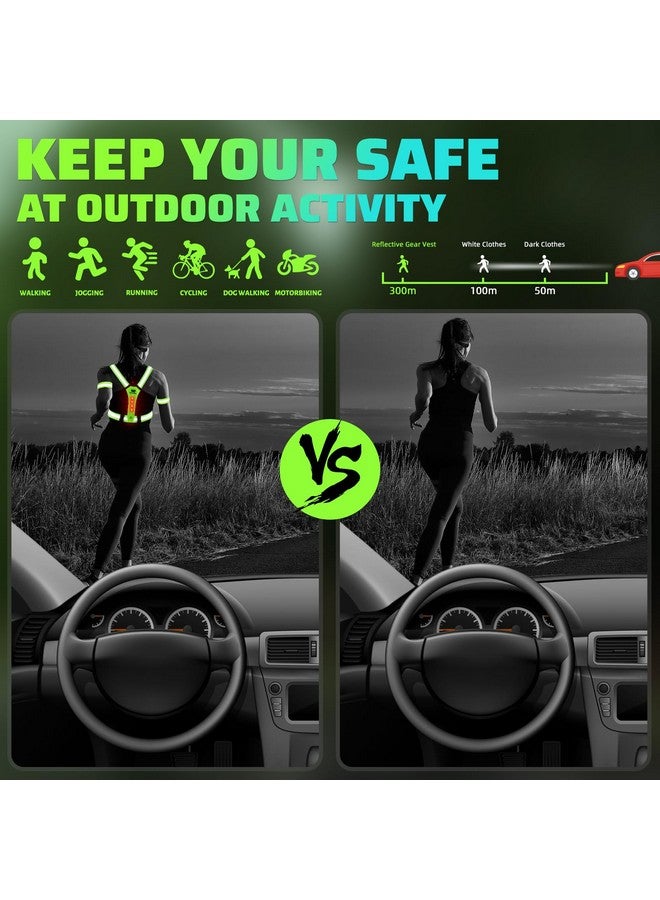 WEST BIKING Running Vest Light Led Running Reflective Gear For Walking At Night High Visibility Night Rechargeable Light Up Running Vest Adjustable Running Lights For Runners(Green) - Image 3