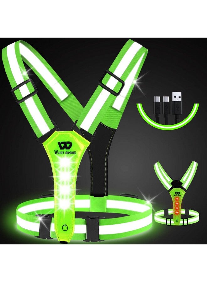 WEST BIKING Running Vest Light Led Running Reflective Gear For Walking At Night High Visibility Night Rechargeable Light Up Running Vest Adjustable Running Lights For Runners(Green) - Image 2