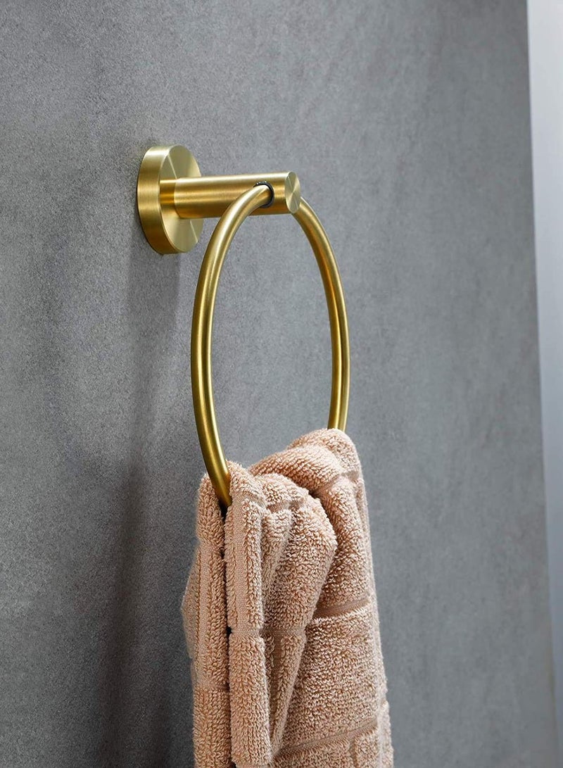 SYOSI Brushed Gold Towel Ring, Hand Towel Holder for Bathroom, Kitchen, Durable SUS304 Stainless Steel, Modern Style, Bathroom Accessories Kit for Home - Image 2
