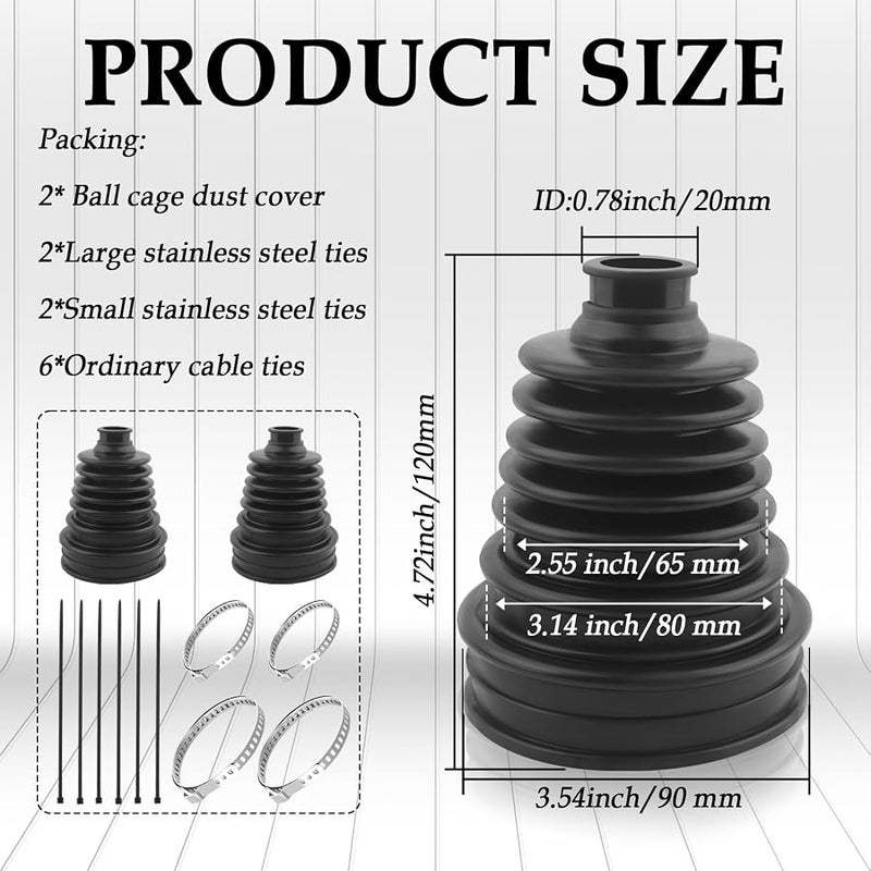 carleef 2PCS CV Boot with 4 Stainless Steel Clamps & 6 Cable Ties,Waterproof & Dustproof CV Axle Boot Repair Kit for Protect Axle,Universal CV Joint Boot Fits for Most Cars (2PCS) - Image 2