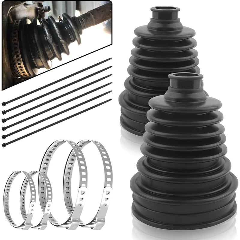 carleef 2PCS CV Boot with 4 Stainless Steel Clamps & 6 Cable Ties,Waterproof & Dustproof CV Axle Boot Repair Kit for Protect Axle,Universal CV Joint Boot Fits for Most Cars (2PCS) - Image 1