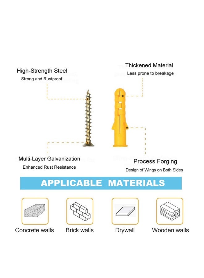 Relex Wall Anchors and Screws for Drywall 200 Pcs, Heavy Duty Self Tapping Drilling Screws and Anchor Kit, with Organizer for Dry Wall and Hollow Wall - Image 3