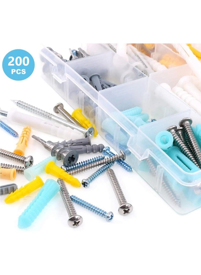 Relex Wall Anchors and Screws for Drywall 200 Pcs, Heavy Duty Self Tapping Drilling Screws and Anchor Kit, with Organizer for Dry Wall and Hollow Wall - Image 2