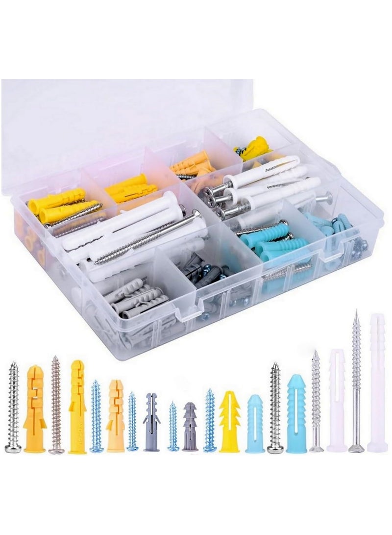 Relex Wall Anchors and Screws for Drywall 200 Pcs, Heavy Duty Self Tapping Drilling Screws and Anchor Kit, with Organizer for Dry Wall and Hollow Wall - Image 1