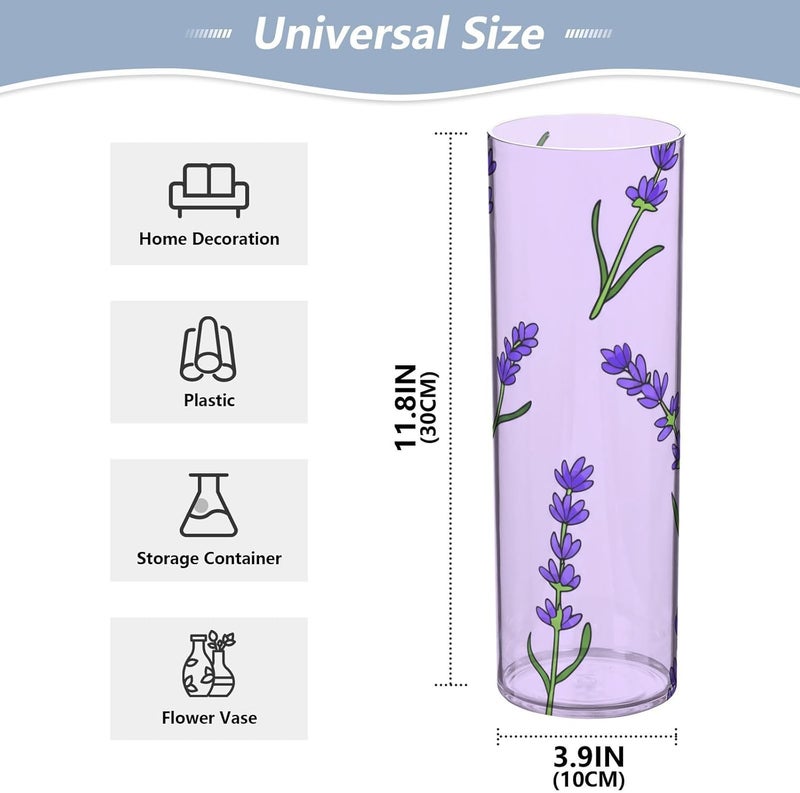 xigua Lavender Plastic Vase Shatter-Resistant Flower Vase with Transparent Print for Home & Office Decor Sturdy Decorative Vase for Desk, Living Room, Gift, 11.8 x 3.9 Inch - Image 1