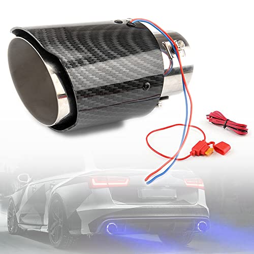 WENJTP 2.25 Inch LED Exhaust Tip Tailpipe Tip 60mm Straight Carbon Fiber Style Bolt Clamp On for Cars HTRACING (Blue Light) - Image 1