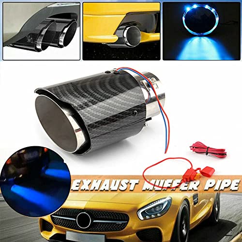 WENJTP 2.25 Inch LED Exhaust Tip Tailpipe Tip 60mm Straight Carbon Fiber Style Bolt Clamp On for Cars HTRACING (Blue Light) - Image 3