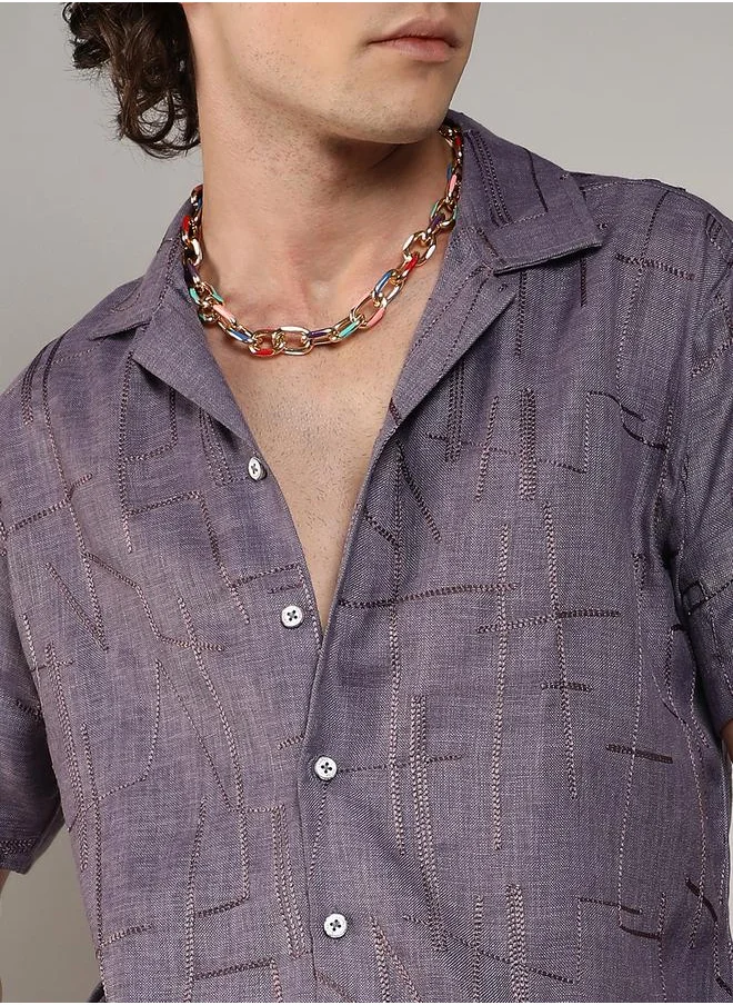 كامبوس سوترا Embroidery Pattern Regular Shirt with Buttons by Styli