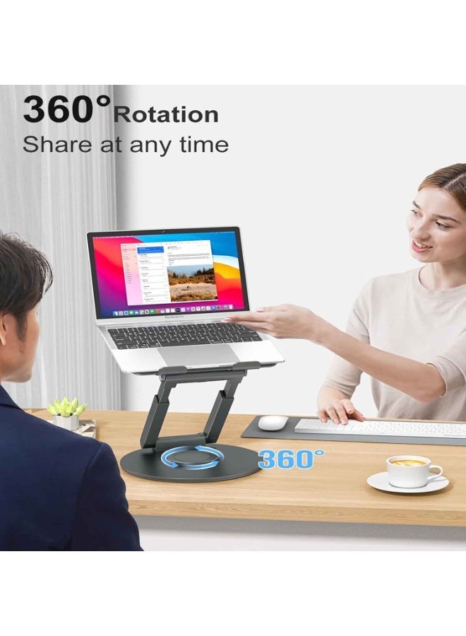 حامل كمبيوتر محمول تلسكوبي، للمكتب بقاعدة دوارة 360 درجة، قابل للتعديل من وضعية الجلوس إلى الوقوف، ارتفاع قابل للتعديل، حامل محمول لرفع الجهاز والحفاظ على وضعية جلوس صحيحة، متوافق مع ماك بوك برو وجميع أجهزة الكمبيوتر المحمولة من 10 إلى 17 بوصة، رمادي - Image 2