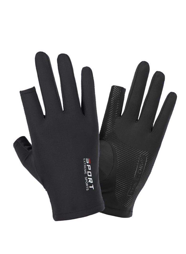 Beauenty Men's Gloves,Driving Gloves,Ice Silk Non-Slip Gloves,Breathable Thin High Elasticity Anti-UV Protection Gloves,Outdoor Sports Driving Riding Touch Screen Gloves,Black - Image 4