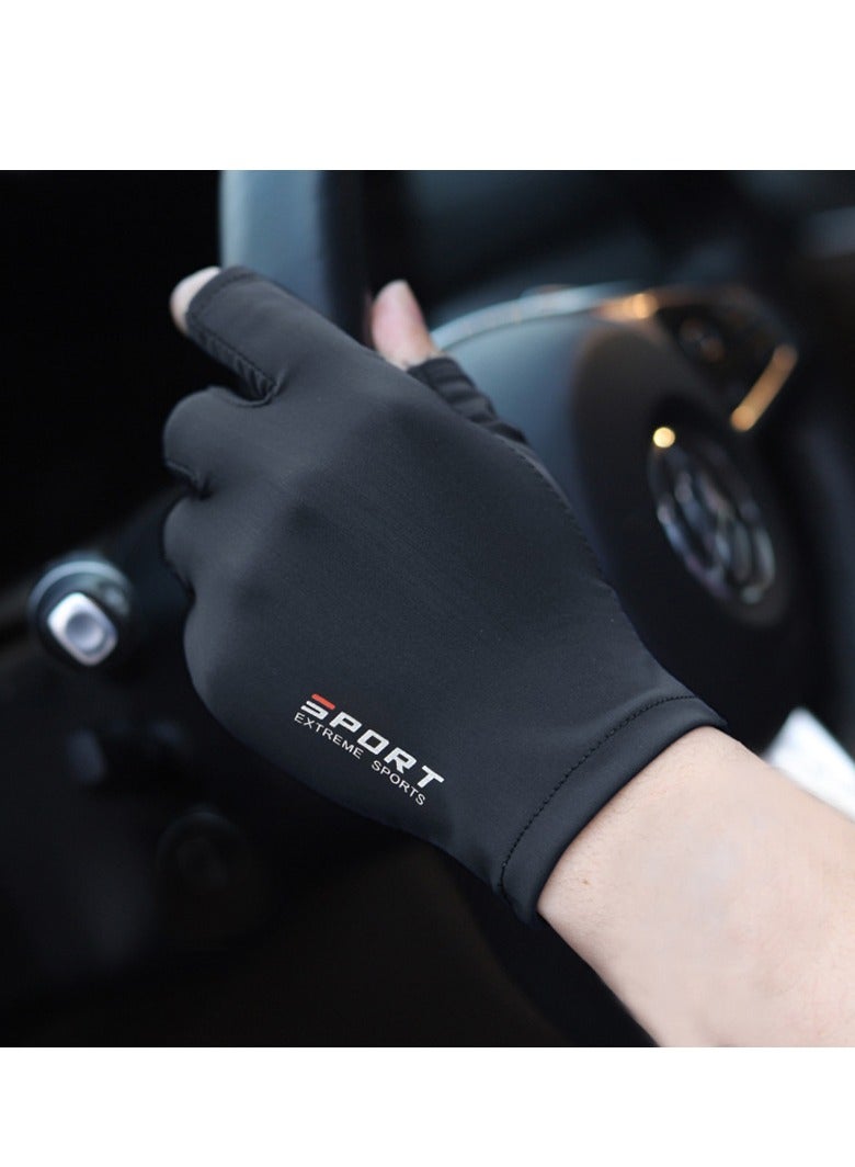 Beauenty Men's Gloves,Driving Gloves,Ice Silk Non-Slip Gloves,Breathable Thin High Elasticity Anti-UV Protection Gloves,Outdoor Sports Driving Riding Touch Screen Gloves,Black - Image 1