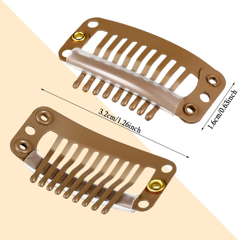 WILLBOND 30 Pieces 32 mm 9-teeth Hair Extension Clips Hair Extension Wigs Snap Clips Comb Small Snap Wig Accessories for Women DIY(Light Brown) - Image 2