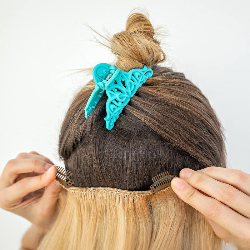 WILLBOND 30 Pieces 32 mm 9-teeth Hair Extension Clips Hair Extension Wigs Snap Clips Comb Small Snap Wig Accessories for Women DIY(Light Brown) - Image 5