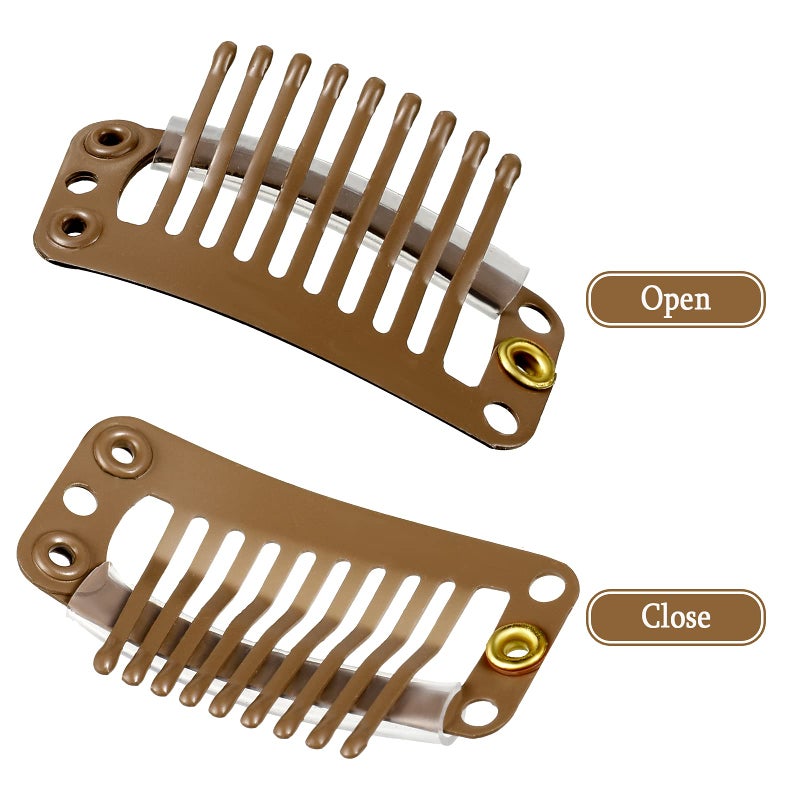 WILLBOND 30 Pieces 32 mm 9-teeth Hair Extension Clips Hair Extension Wigs Snap Clips Comb Small Snap Wig Accessories for Women DIY(Light Brown) - Image 3