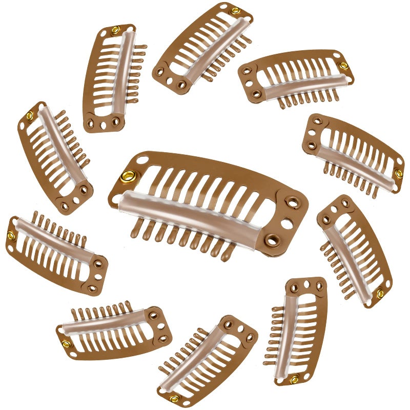 WILLBOND 30 Pieces 32 mm 9-teeth Hair Extension Clips Hair Extension Wigs Snap Clips Comb Small Snap Wig Accessories for Women DIY(Light Brown) - Image 4